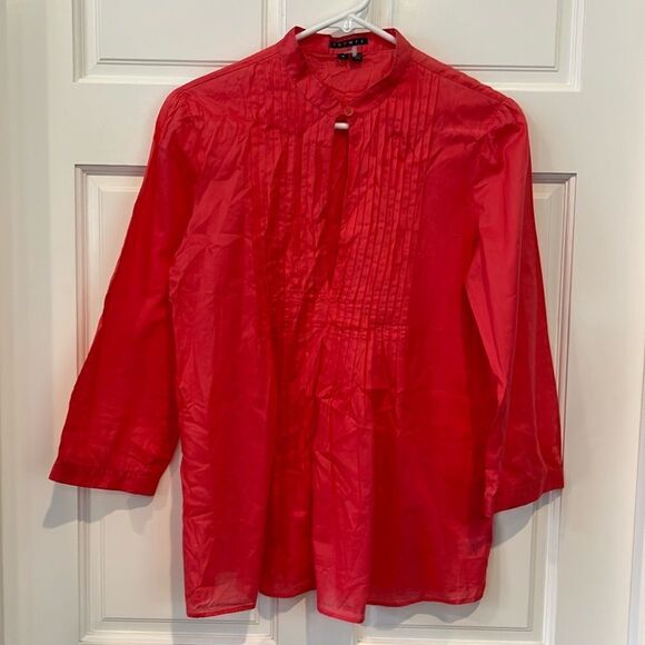 Theory 100% cotton pleaded tuck front coral tunic blouse, size medium - Picture 10 of 10